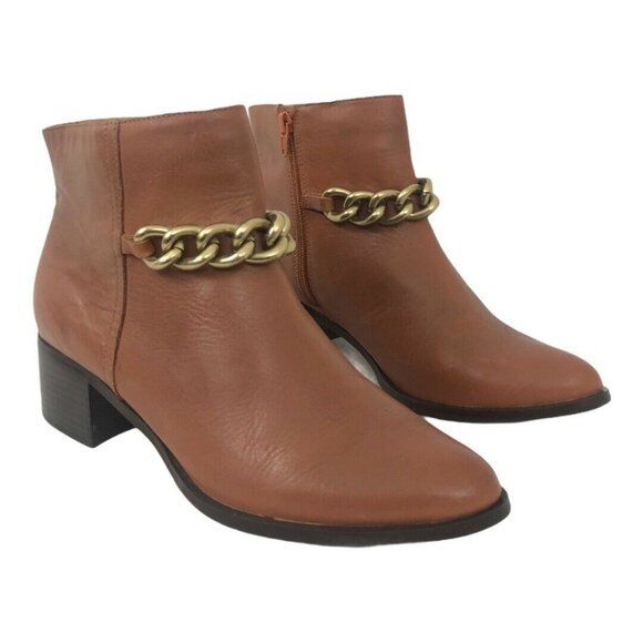 Corso Como Brown Leather Chain Ankle Boots - Picture 1 of 7